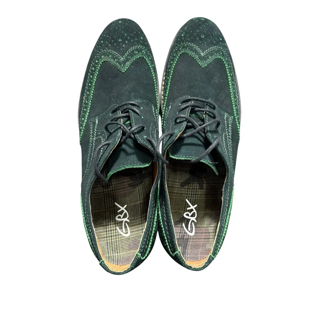 GBX Men's Zach Leather Oxford Shoes Size 11.5 Green Wing Tips Lace Up‎